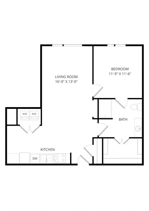 Floor plan for 1 bed, 1 bath, 856 sqft