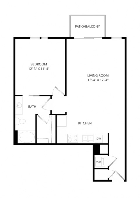 Floor plan for 1 bed, 1 bath, 882 sqft