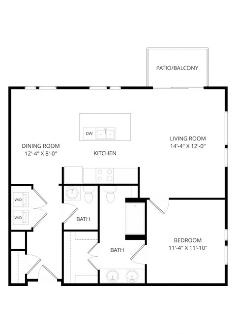 Floor plan for 1 bed, 1 bath, 929 sqft