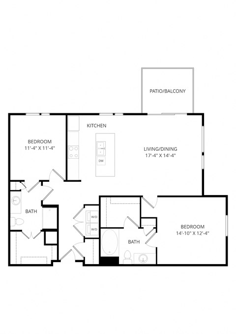 Floor plan for 2 beds, 2 baths, 1159 sqft