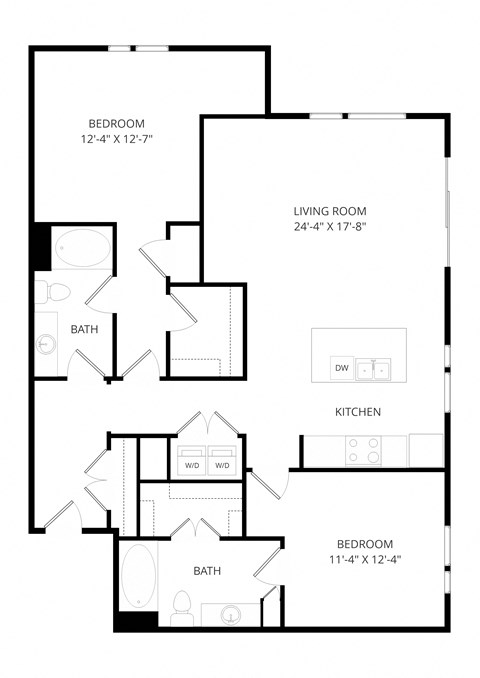Floor plan for 2 beds, 2 baths, 1309 sqft