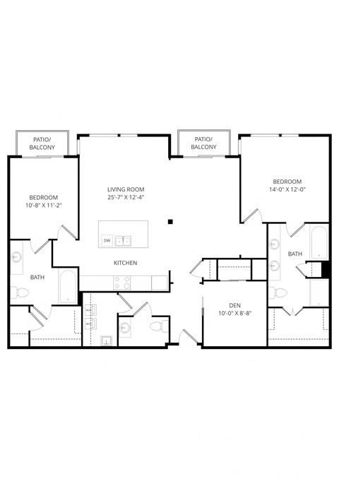 Floor plan for 2 beds, 2 baths, 1544 sqft