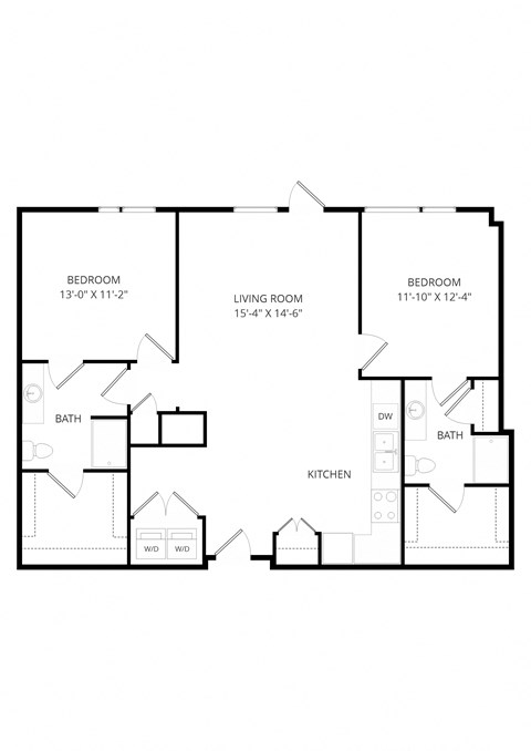 Floor plan for 2 beds, 2 baths, 1191 sqft