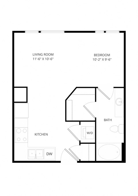 Floor plan for studio, 1 bath, 518 sqft
