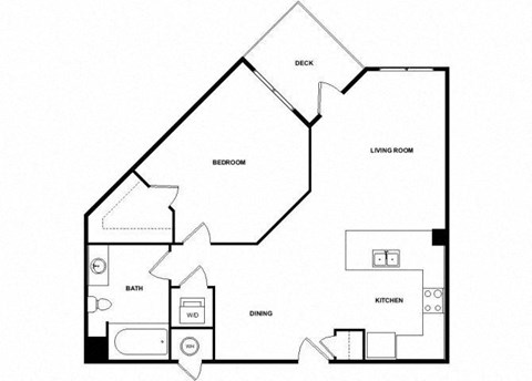 Floor plan for 1 bed, 1 bath, 814 sqft
