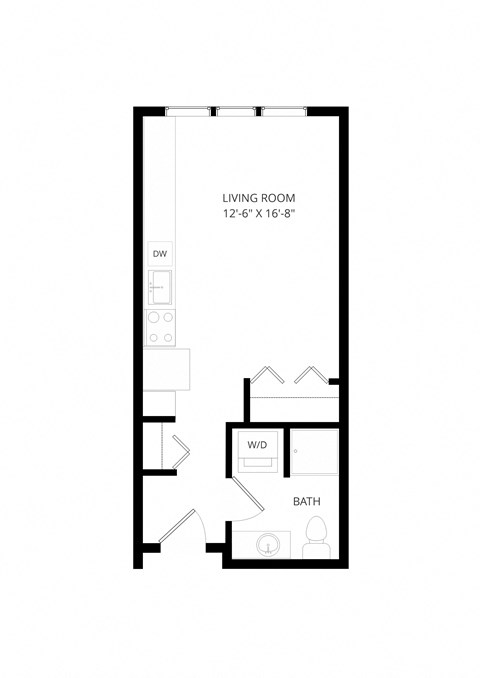 Floor plan for studio, 1 bath, 376 sqft