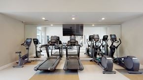 Wenatchee apartment for rent - A spacious gym with treadmills, elliptical machines, and stationary bikes.