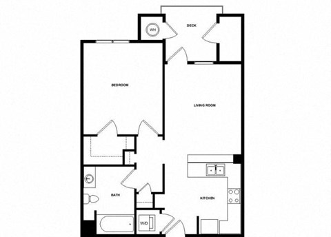 Floor plan for 1 bed, 1 bath, 694 sqft