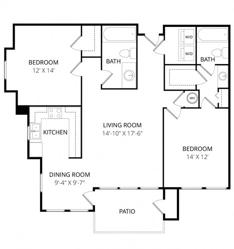 Floor plan for 2 beds, 2 baths, 1194 sqft