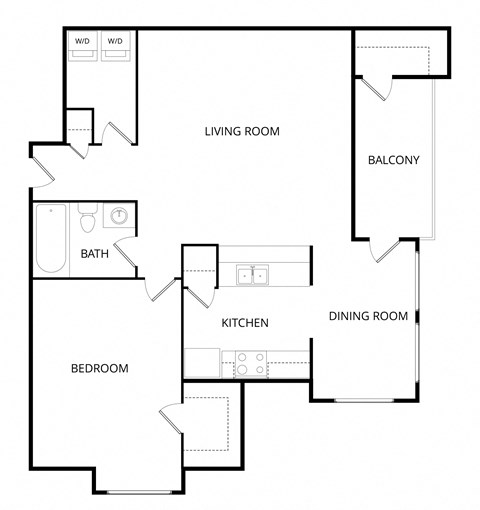 Floor plan for 1 bed, 1 bath, 828 sqft