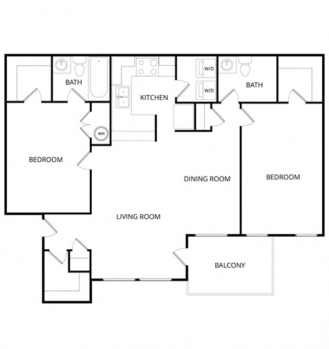 Floor plan for 2 beds, 2 baths, 1141 sqft