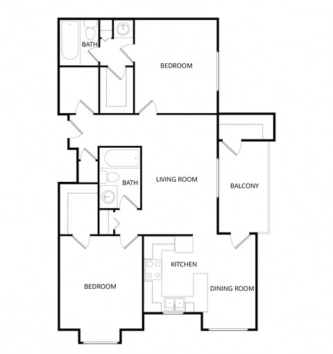 Floor plan for 2 beds, 2 baths, 1128 sqft