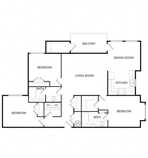 Floor plan for 3 beds, 2 baths, 1373 sqft