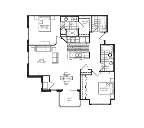 Floor plan for 2 beds, 2 baths, 1122 sqft