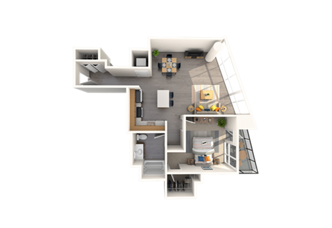 Floor plan for 1 bed, 1 bath, 789 sqft