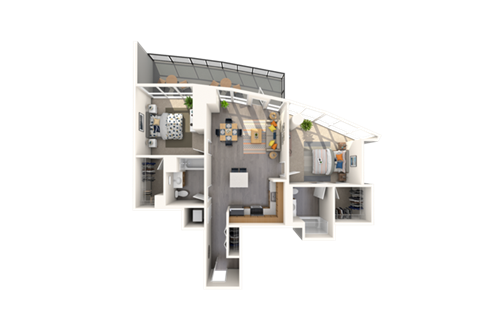 Floor plan for 2 beds, 2 baths, 1055 sqft