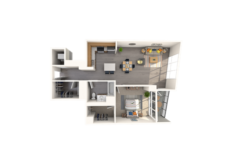 Floor plan for 1 bed, 1 bath, 958 sqft