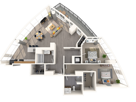 Floor plan for 2 beds, 2 baths, 1600 sqft