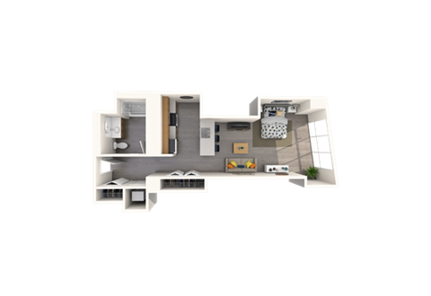 Floor plan for studio, 1 bath, 674 sqft