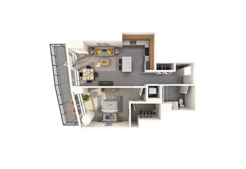 Floor plan for 1 bed, 1 bath, 783 sqft