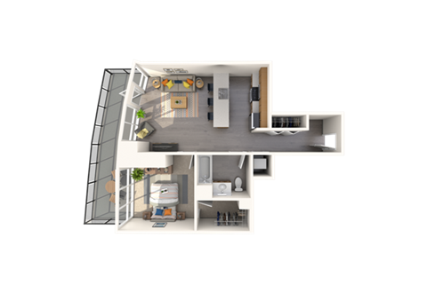 Floor plan for 1 bed, 1 bath, 737 sqft