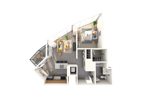 Floor plan for 1 bed, 1 bath, 758 sqft