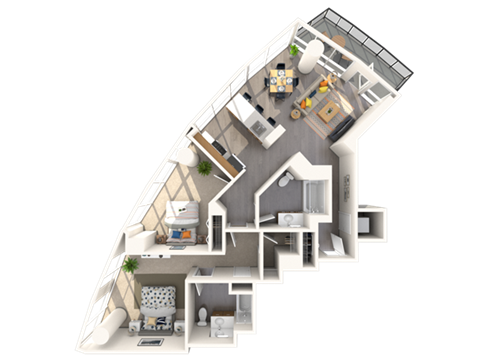 Floor plan for 2 beds, 2 baths, 1135 sqft
