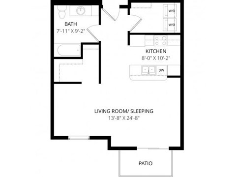 Floor plan for studio, 1 bath, 657 sqft