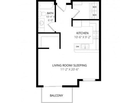 Floor plan for studio, 1 bath, 550 sqft