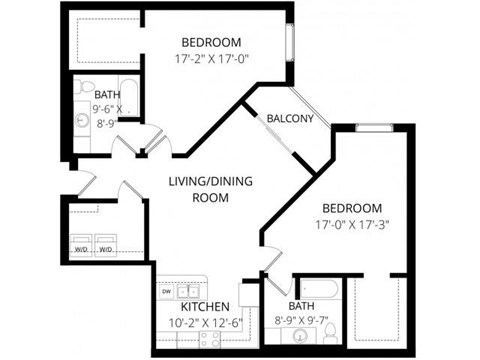 Floor plan for 2 beds, 2 baths, 1236 sqft