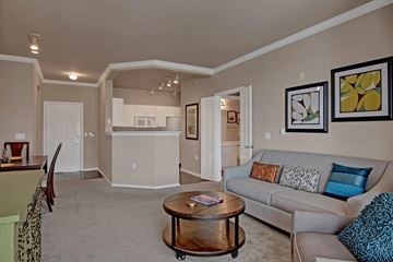 Plymouth apartment for rent - A living room with a grey couch and a coffee table.