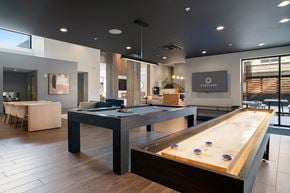 Minneapolis apartment for rent - A pool table in a room with a sign that says "CORTELAND".
