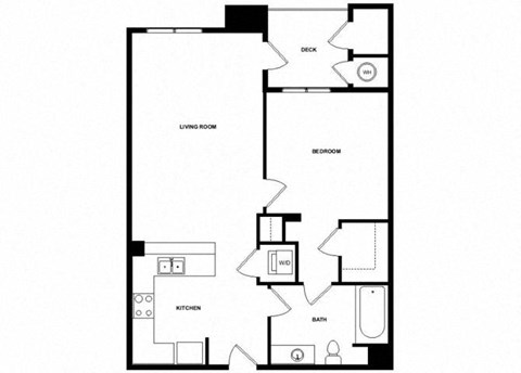 Floor plan for 1 bed, 1 bath, 775 sqft