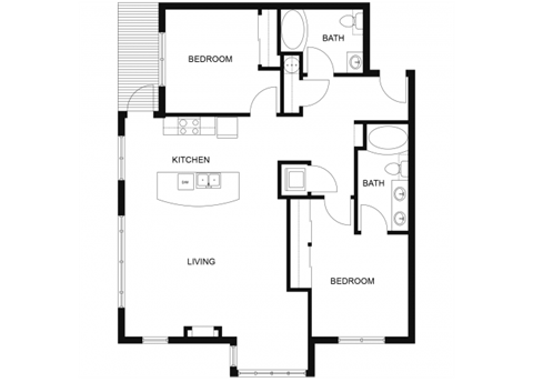 Floor plan for 2 beds, 2 baths, 1264 sqft