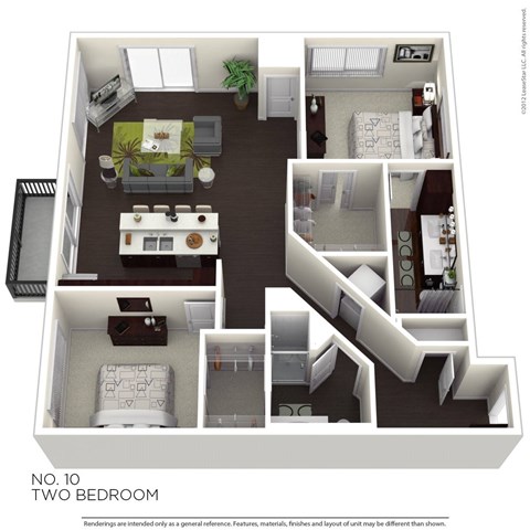 Floor plan for 2 beds, 2 baths, 1315 sqft