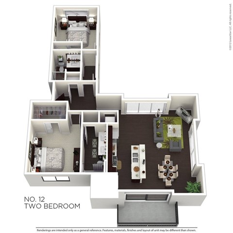 Floor plan for 2 beds, 2 baths, 1290 sqft
