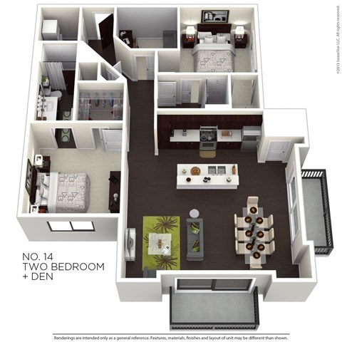 Floor plan for 2 beds, 2 baths, 1251 sqft
