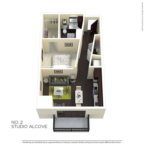 Floor plan for studio, 1 bath, 575 sqft
