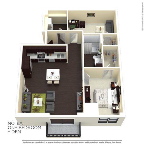 Floor plan for 1 bed, 1 bath, 1035 sqft
