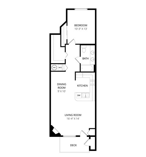 Floor plan for 1 bed, 1 bath, 773 sqft