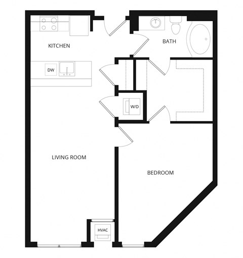 Floor plan for 1 bed, 1 bath, 792 sqft