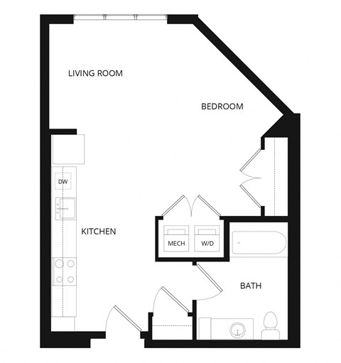 Floor plan for studio, 1 bath, 563 sqft