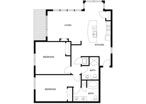 Floor plan for 2 beds, 2 baths, 1180 sqft