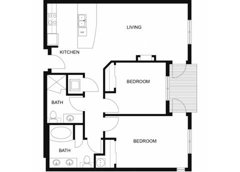 Floor plan for 2 beds, 2 baths, 1145 sqft