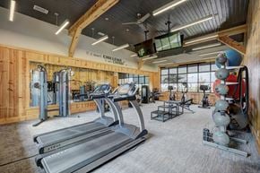 Edmond apartment for rent - A gym with treadmills, weights, and exercise balls.