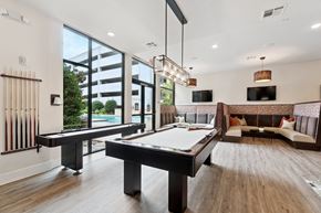 Oklahoma City apartment for rent - A pool table in a room with a sofa and a TV.