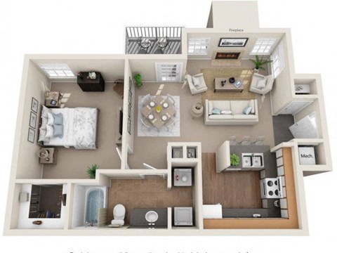 Floor plan for 1 bed, 1 bath, 800 sqft