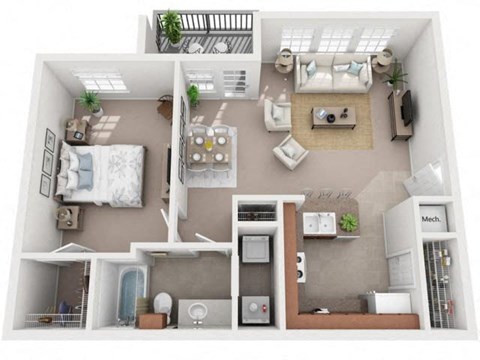 Floor plan for 1 bed, 1 bath, 789 sqft