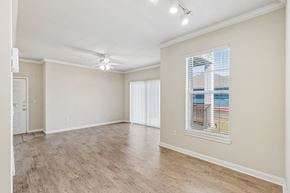 Broken Arrow apartment for rent - A spacious room with a window overlooking a pool.