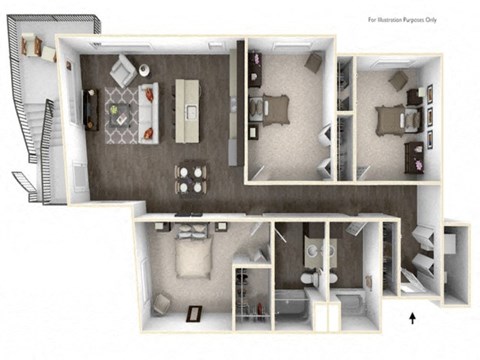 Floor plan for 3 beds, 2 baths, 1452 sqft